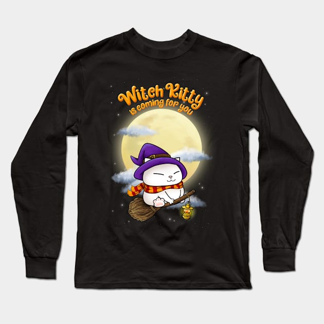 Halloween Witch Kitty Long Sleeve T-Shirt by Takeda_Art